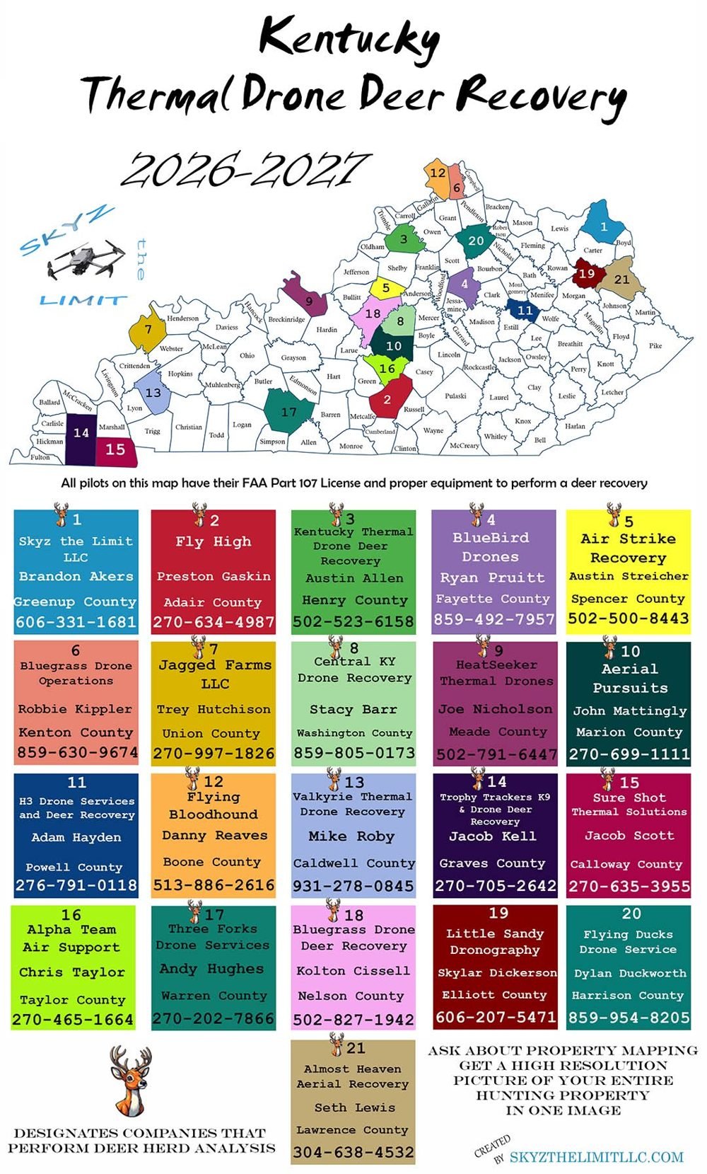 Kentucky Thermal Drone Deer Recovery map 2026-2027 listing verified pilots by county