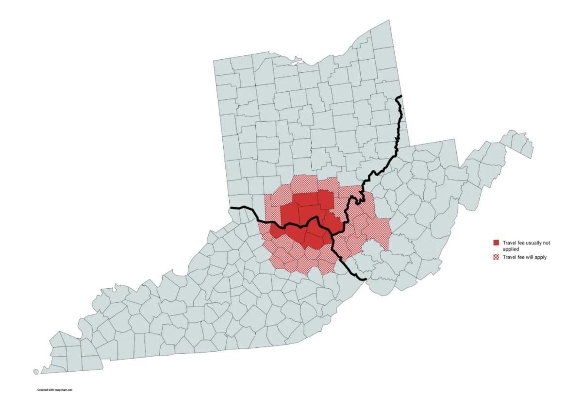 SKYZ the LIMIT service area map of southern Ohio, eastern Kentucky and West Virginia counties
